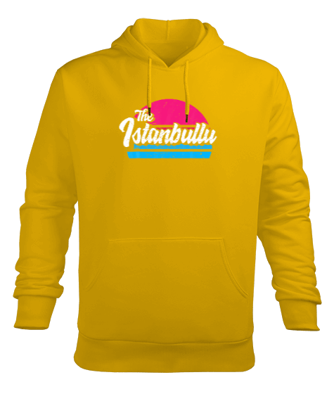 Istanbullu Baskılı Sarı Erkek Kapüşonlu Hoodie Sweatshirt - Tisho