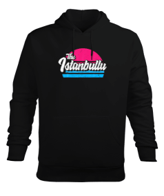 Istanbullu Baskılı Siyah Erkek Kapüşonlu Hoodie Sweatshirt - Tisho