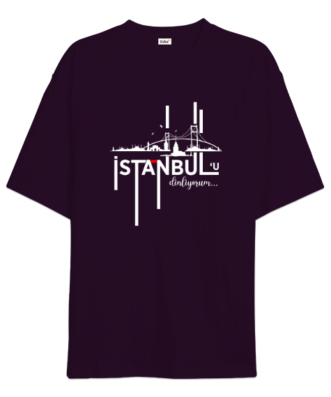 Tisho - İstanbulu Dinliyorum V2 Koyu Mor Oversize Unisex Tişört