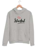İstanbulu Seviyorum - İstanbul ve Kalpler Gri Unisex Kapşonlu Sweatshirt - Tisho