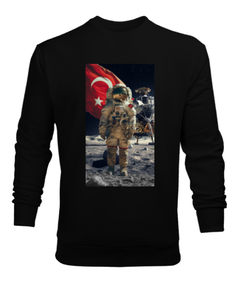 Tisho - İstikbal Göklerdedir Serisi: Türkler Uzayda Ufkun Ötesi Siyah Erkek Sweatshirt