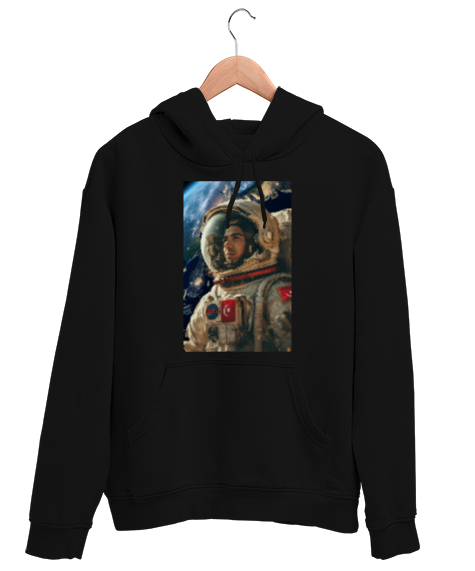 Tisho - İstikbal Göklerdedir Serisi: Türkler Uzayda Ufkun Ötesi Siyah Unisex Kapşonlu Sweatshirt