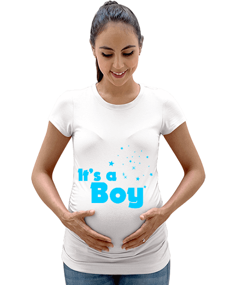 Tisho - It is a Boy Erkek Bebek Baskılı Beyaz Kadın Hamile Tişört
