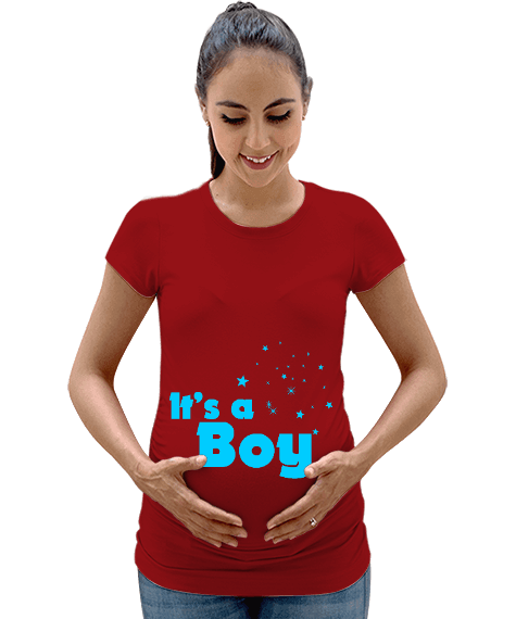 Tisho - It is a Boy Erkek Bebek Baskılı Kırmızı Kadın Hamile Tişört