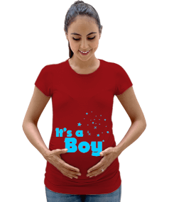 It is a Boy Erkek Bebek Baskılı Kırmızı Kadın Hamile Tişört - Tisho