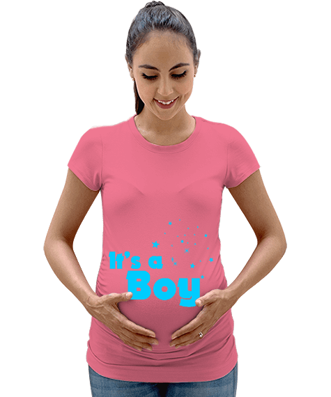 Tisho - It is a Boy Erkek Bebek Baskılı Pembe Kadın Hamile Tişört