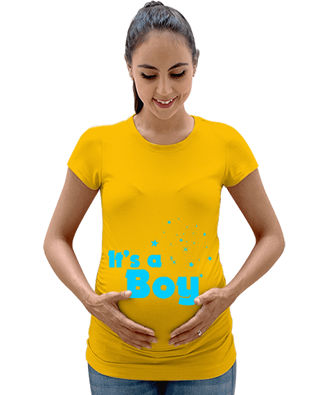 Tisho - It is a Boy Erkek Bebek Baskılı Sarı Kadın Hamile Tişört