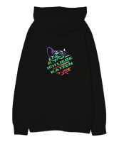 Itımocci Katzen Baskılı Siyah Oversize Unisex Kapüşonlu Sweatshirt - Thumbnail