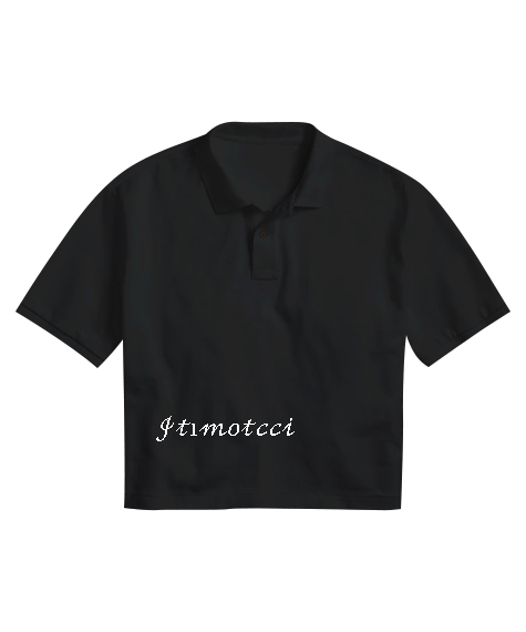 Tisho - Itımotcci Baskılı v3 Siyah Kadın Crop Polo Yaka Tişört