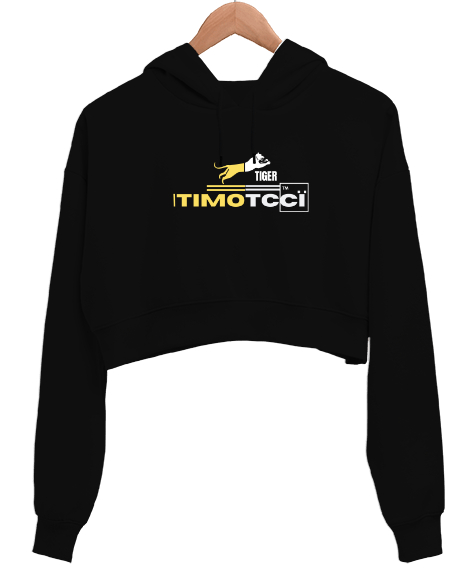 Tisho - Itımotcci Tiger Baskılı 4 Siyah Kadın Crop Hoodie Kapüşonlu Sweatshirt