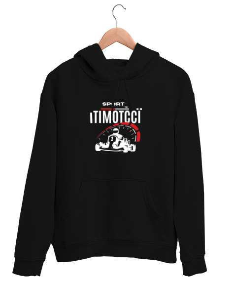 Tisho - Itımotcci Yarış Baskılı Siyah Unisex Kapşonlu Sweatshirt