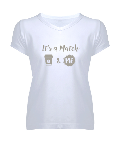 Tisho - Its A Match - Seçimini Yap Beyaz Kadın V Yaka Tişört