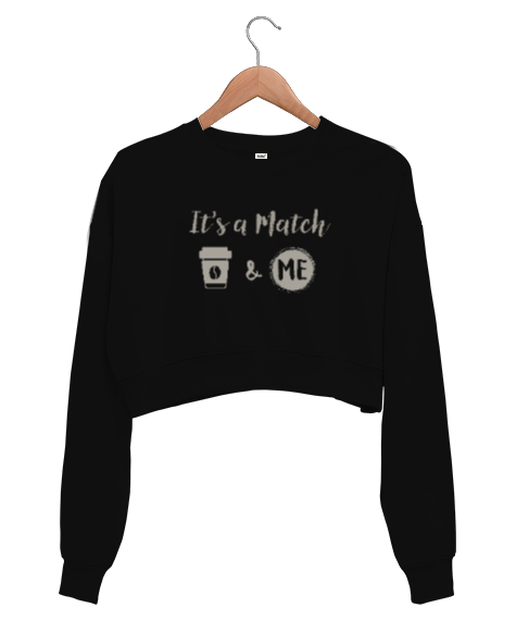 Tisho - Its A Match - Seçimini Yap Siyah Kadın Crop Sweatshirt