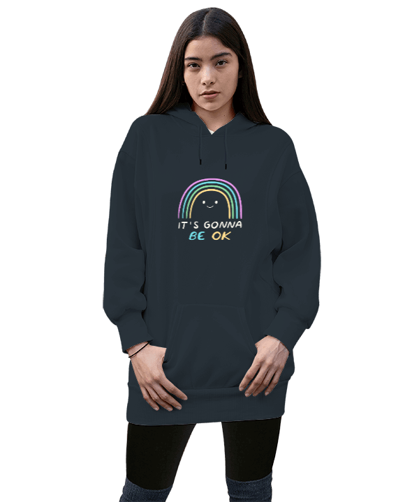 Tisho - Its gonna be OK Kadın Uzun Hoodie Kapüşonlu Sweatshirt