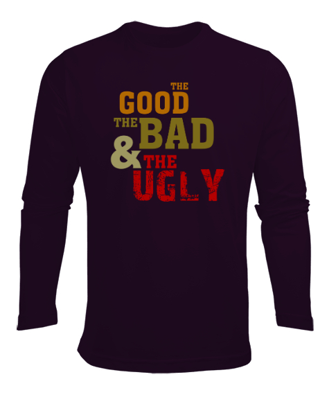 Tisho - İyi kötü Çirkin - The Good The Bad The Ugly Koyu Mor Erkek Uzun Kol Yazlık Tişört