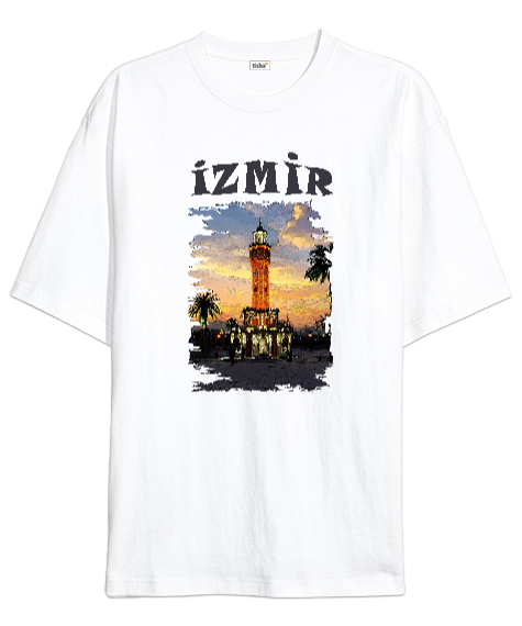 Tisho - İzmir Beyaz Oversize Unisex Tişört