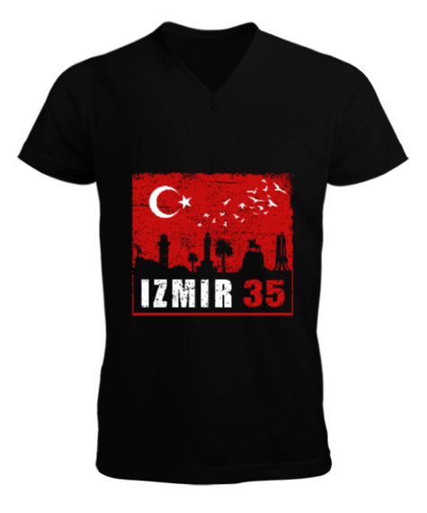 Tisho - izmir, izmir şehir ,Türkiye,Türkiye bayrağı. Erkek Kısa Kol V Yaka Tişört