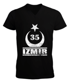 izmir, izmir şehir ,Türkiye,Türkiye bayrağı. Erkek Kısa Kol V Yaka Tişört - Tisho