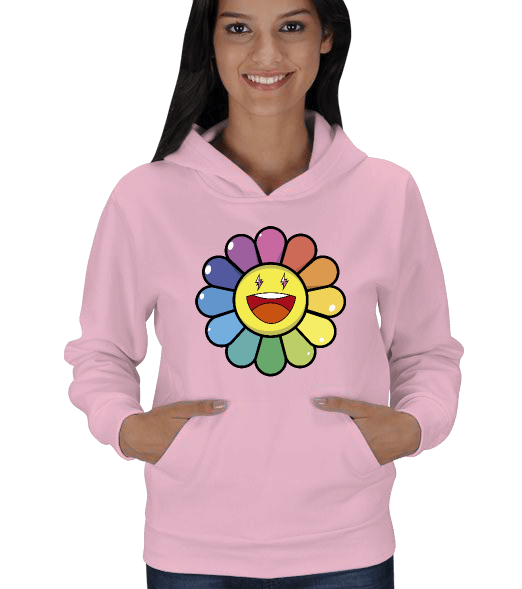 Tisho - J Balvin Rainbow Flower Merch Kadın Kapşonlu