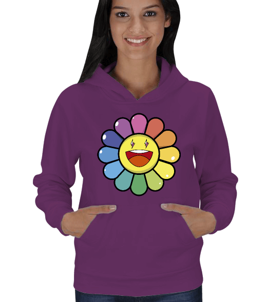 Tisho - J Balvin Rainbow Flower Merch Kadın Kapşonlu