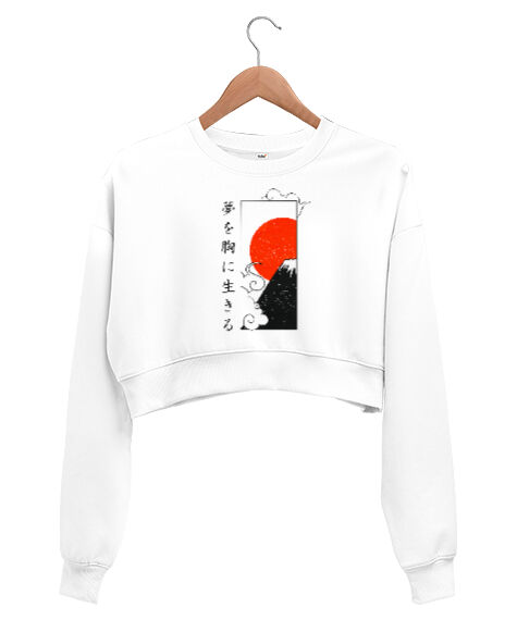 Tisho - Japanase - Japon Kültürü- Beyaz Kadın Crop Sweatshirt