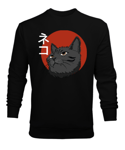 Tisho - Japanese Cat Siyah Erkek Sweatshirt