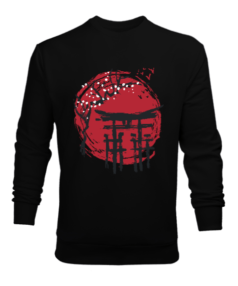 Tisho - Japanese Red Sun Temple Siyah Erkek Sweatshirt