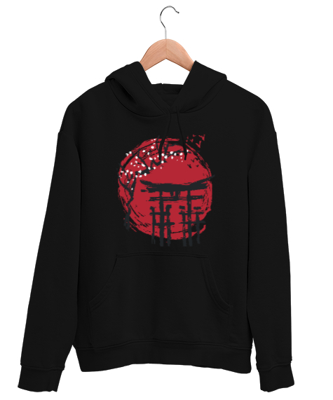 Tisho - Japanese Red Sun Temple Siyah Unisex Kapşonlu Sweatshirt