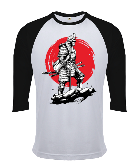 Tisho - Japanese Samurai Beyaz/Siyah Orijinal Reglan 3/4 Kol Unisex Tişört