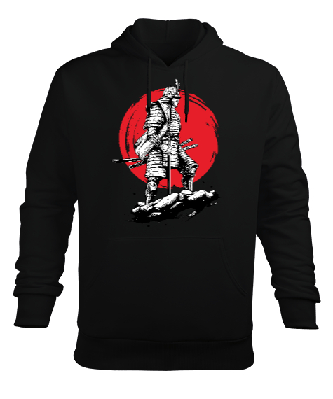 Tisho - Japanese Samurai Siyah Erkek Kapüşonlu Hoodie Sweatshirt