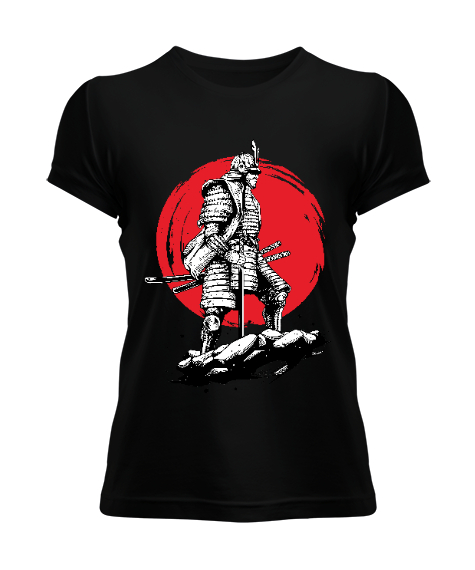 Tisho - Japanese Samurai Siyah Kadın Tişört