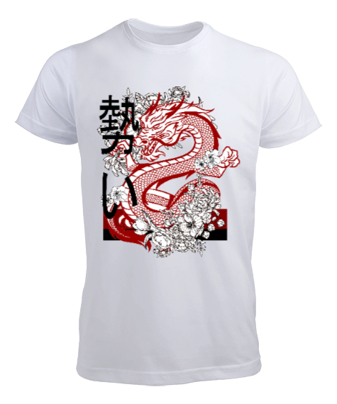 Tisho - Japon Ejderha Özel Anime Tasarım Beyaz Erkek Tişört