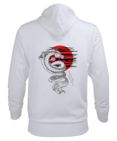 Japon ejderhalı beyaz hoodie Erkek Kapüşonlu Hoodie Sweatshirt - Thumbnail