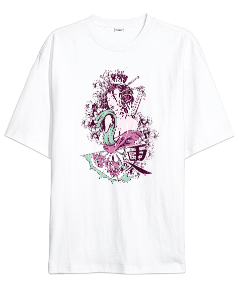 Tisho - Japon Geyşa Tasarım Baskılı Oversize Unisex Tişört