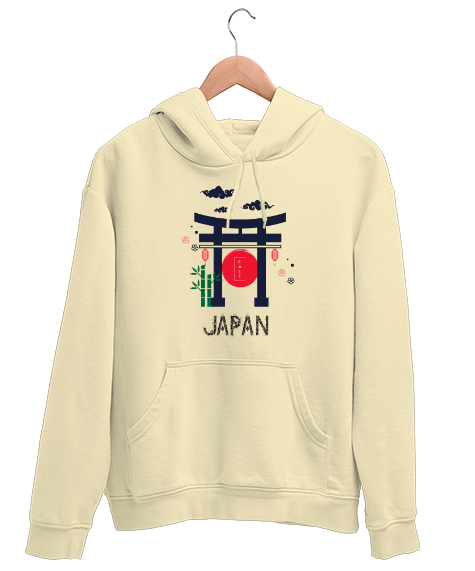 Tisho - Japon Kültürü - Japanese - Japonya Krem Unisex Kapşonlu Sweatshirt