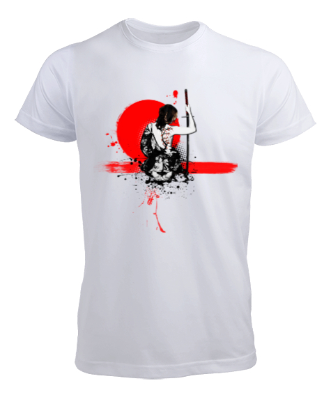 Japon Samuray Tasarım Baskılı Beyaz Erkek Tişört