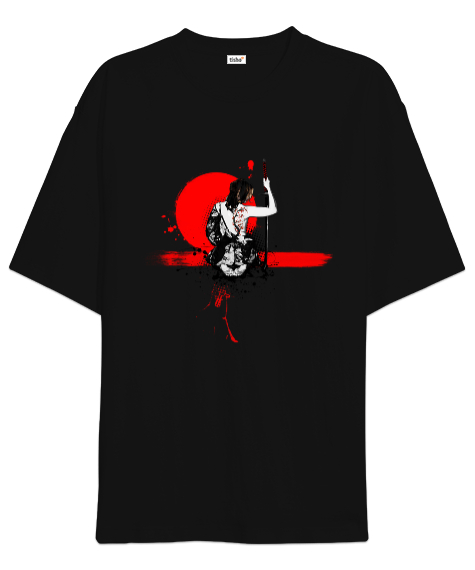 Japon Samuray Tasarım Baskılı Siyah Oversize Unisex Tişört