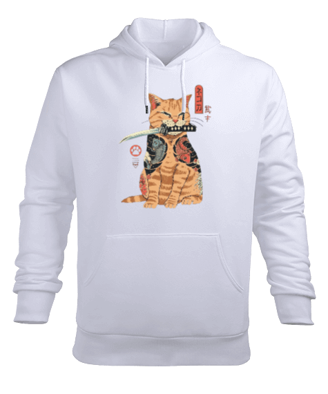 Tisho - Japon Yakuza Kedi Tasarım Baskılı Erkek Kapüşonlu Hoodie Sweatshirt