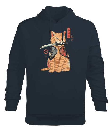 Tisho - Japon Yakuza Kedi Tasarım Baskılı Erkek Kapüşonlu Hoodie Sweatshirt