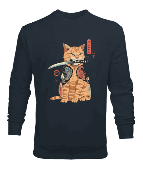 Tisho - Japon Yakuza Kedi Tasarım Baskılı Erkek Sweatshirt