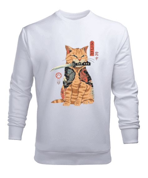 Tisho - Japon Yakuza Kedi Tasarım Baskılı Erkek Sweatshirt