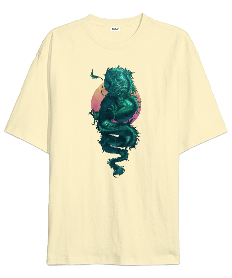 Tisho - Japon Yeşil Ejderha Baskılı Oversize Unisex Tişört