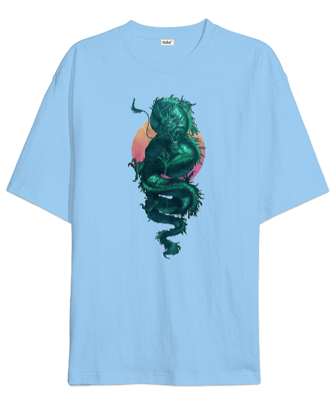Tisho - Japon Yeşil Ejderha Baskılı Oversize Unisex Tişört