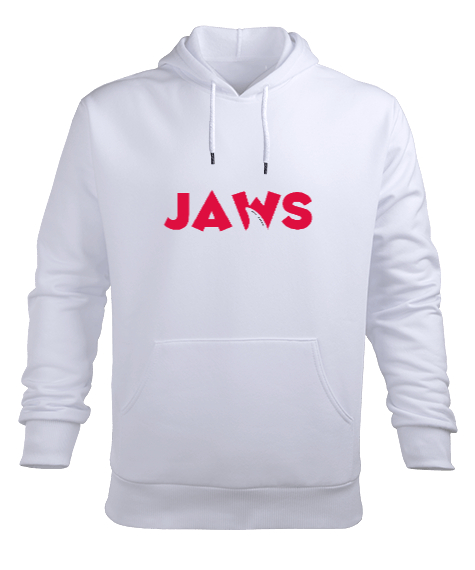 Tisho - Jaws Beyaz Erkek Kapüşonlu Hoodie Sweatshirt