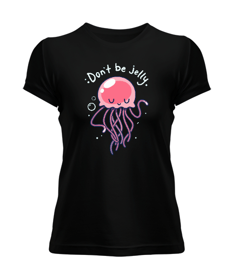 Tisho - Jellyfish - Sevimli Denizanası Siyah Kadın Tişört