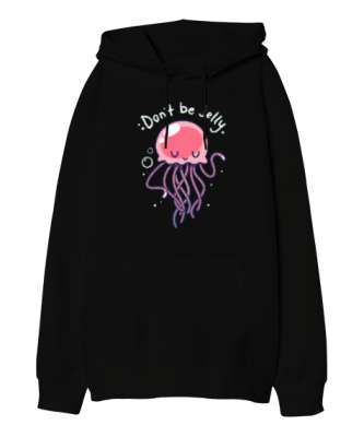 Jellyfish - Sevimli Denizanası Siyah Oversize Unisex Kapüşonlu Sweatshirt - Tisho