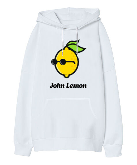 Tisho - John Lemon V1 Beyaz Oversize Unisex Kapüşonlu Sweatshirt