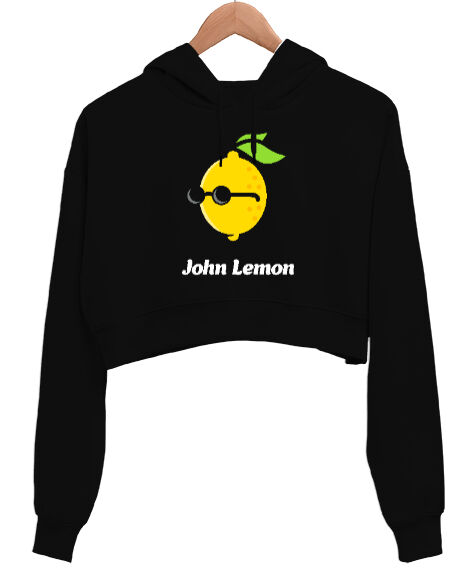 Tisho - John Lemon V1 Siyah Kadın Crop Hoodie Kapüşonlu Sweatshirt
