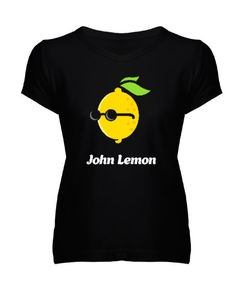 Tisho - John Lemon V1 Siyah Kadın V Yaka Tişört