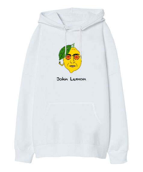 Tisho - John Lemon V2 Beyaz Oversize Unisex Kapüşonlu Sweatshirt